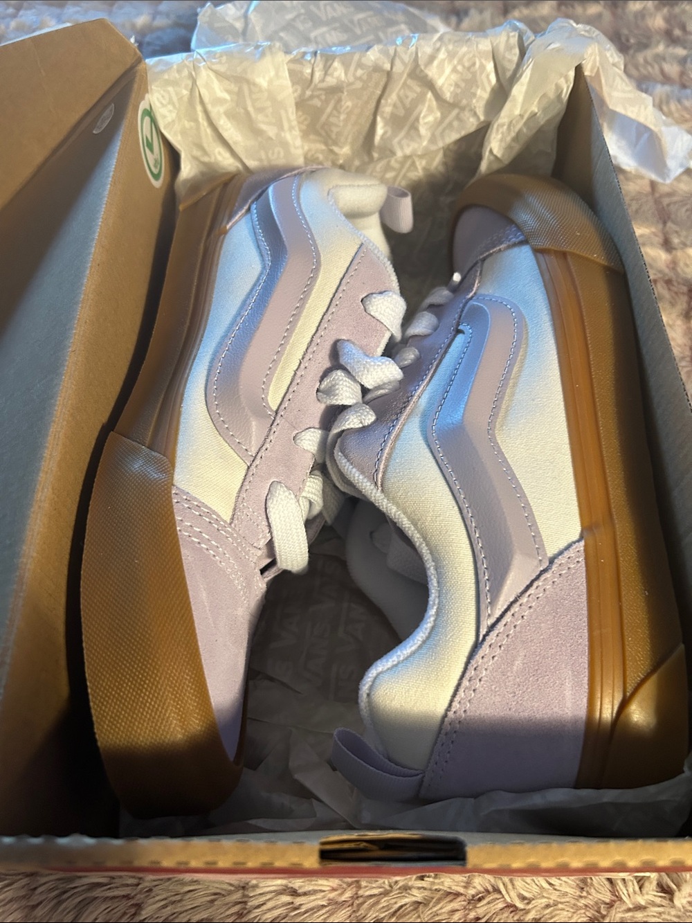 Vans Women's Lavender and White Low-Top Sneakers with Gum Sole size 7